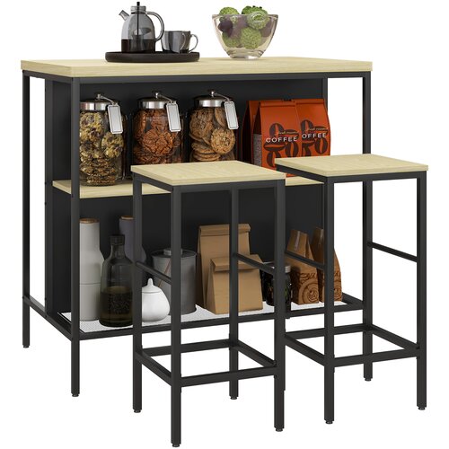 HOMCOM barska miza z barskimi stoli komplet MDF, jeklo 100D x 60&Scaron; x 95V cm Hrast, (5000242447) Cene
