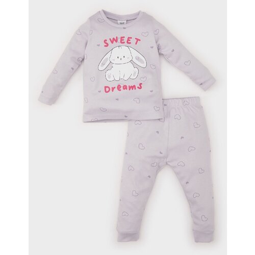 Defacto Baby Girl Pajama Set Rabbit Printed Long Sleeve Top Elastic Waist Long Bottom Slike