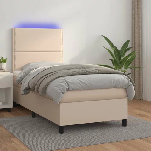  Box spring postelja z vzmetnico LED kapučino 80x200cm um. usnje, (20896048)