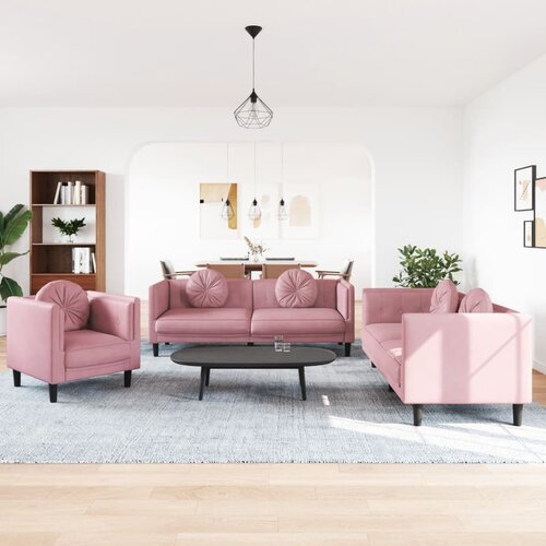  3-dijelni set sofa s jastucima ružičasti bar&scaron;unasti Cijene