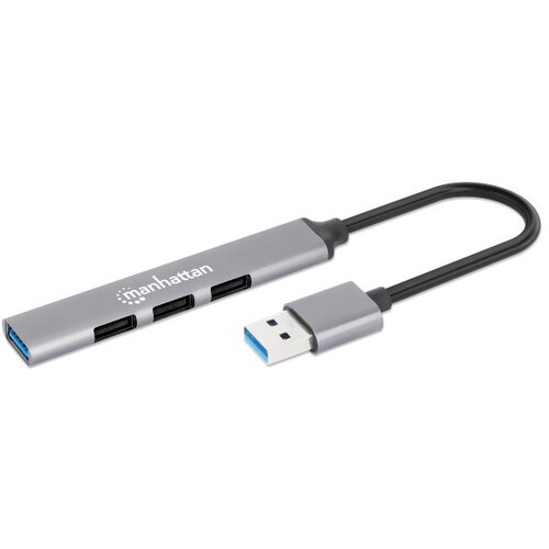 Manhattan 168427 USB HUB 4 porta 3 x USB 2.0 480 Mbps 1 x USB 3.0 5 Gbps, Sivi Cene