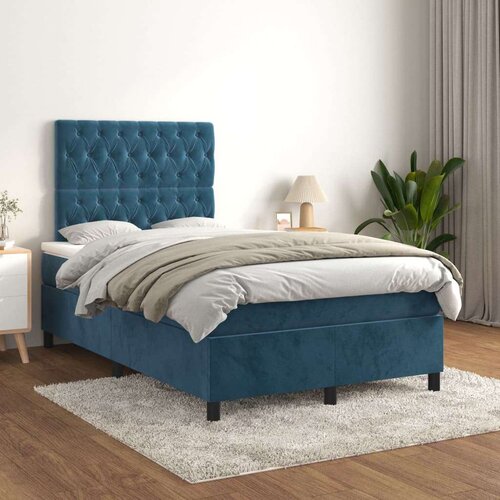 Box spring postelja z vzmetnico temno modra 120x200 cm žamet, (20900096) Cene
