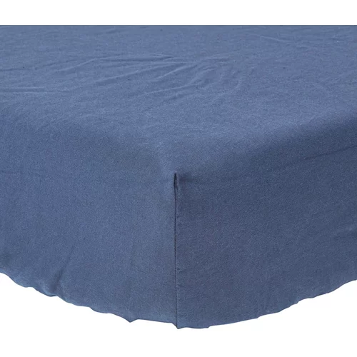 HOMESCAPES Navy Blue Linen Fitted Sheet, 140x190 cm, (20747740)