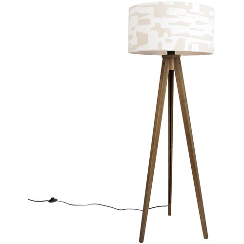 QAZQA Vloerlamp hout met beige en wit gestreepte kap 50cm - Tripod Classic Cene