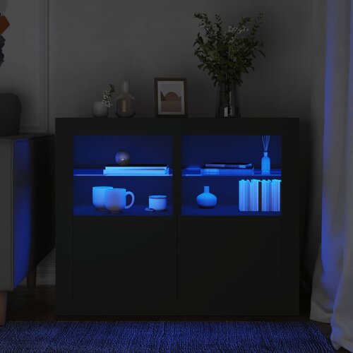 vidaXL Noćni ormarići s LED svjetlima 2 kom crni od konstruiranog drva Cijene