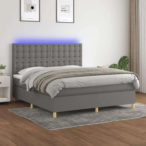  Box spring postelja z vzmetnico LED temno siva 160x200 cm blago, (20936999)