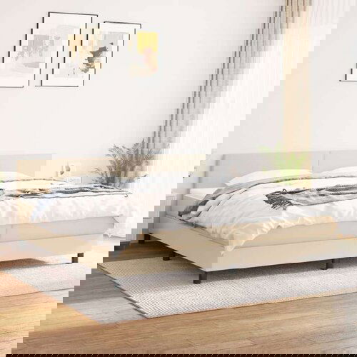  Box spring postelja z vzmetnico krem 200x200 cm blago, (20895144) Slike
