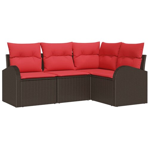 vidaXL Vrtna sedežna garnitura 4 pcs Rjava in rdeča Poly ratan, (5000021561) Cene
