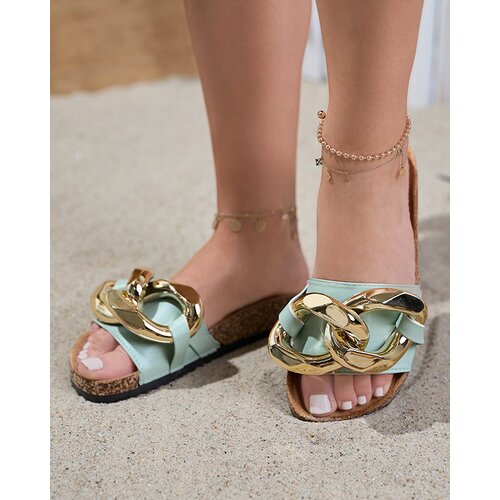 Resti Women's green slippers with decoration at Fixci- Footwear Cene