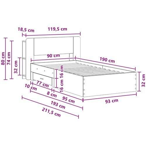 Okvir kreveta s pohranom s uzglavljem Siva Sonoma 90 x 190 cm Slike