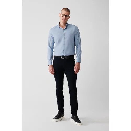 Avva Men's Navy Blue Dobby Flexible 5-Pocket Slim Fit Slim Fit Canvas Trousers