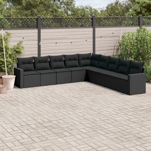 VidaXL 9-dijelni set vrtnih sofa s jastucima crni od poliratana Slike