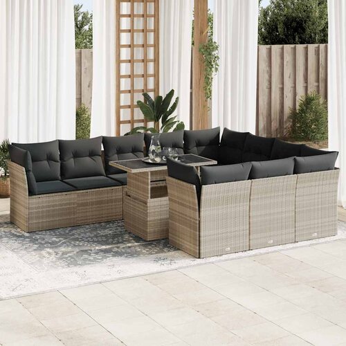 vidaXL 11-dijelni set vrtnih sofa poliratan s jastucima svijetlosivi Cijene