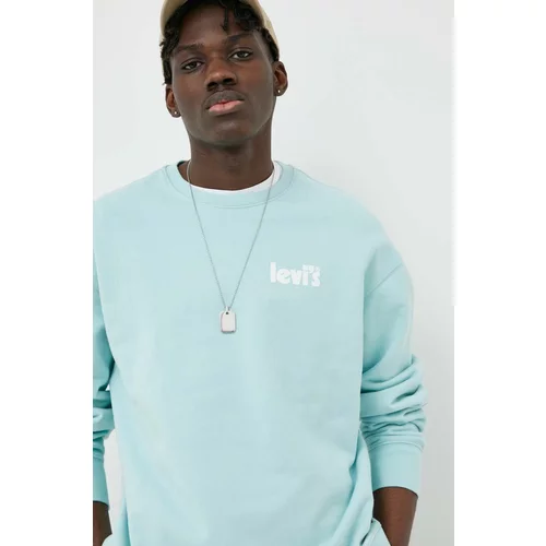 Levi's Bombažen pulover moška, turkizna barva