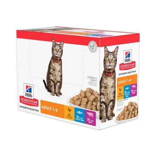 Hills Hill&amp;amp;#8217;s Science Plan Adult Multipack 12&amp;amp;#215;85g &amp;amp;#8211; Piletina 6kom, Govedina 3kom, Okeanska Riba 3kom Slike