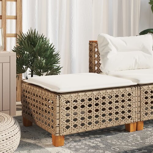 VidaXL Vrtni stolček z blazino bež 63,5x56x32 cm poli ratan Slike
