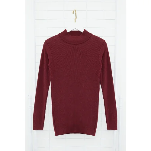 Trendyol Claret Red Men&#39;s Fitted Slim Fit Half Turtleneck Corduroy Knitwear Sweater