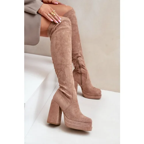 FI1 Knee High Boots With Heel And Platform Beige Nadelian