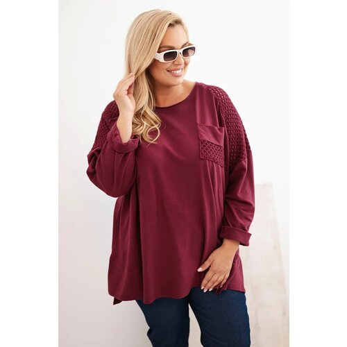 Kesi Włoski Plus Size women&amp;#039;s cotton blouse with print burgundy Slike