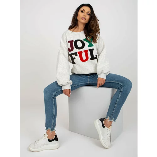 Fashion Hunters Light grey loose hoodie with lettering