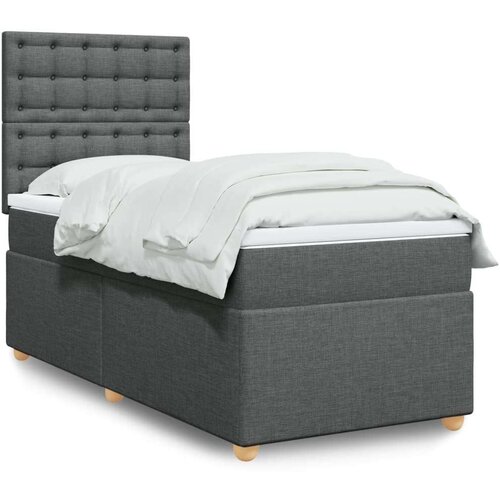 VidaXL Krevet s oprugama i madracem tamnosivi 100 x 200 cm od tkanine Slike