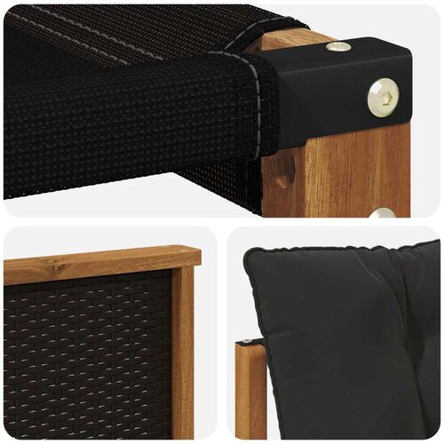  Set vanjskih sofa Čvrsto drvo akacije i Textilene Prirodna - Prirodna i crno Crni rattan Slike