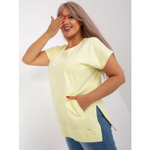 Fashion Hunters Light yellow blouse plus size with pockets
