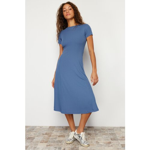Trendyol Blue Skirt Flounced Midi Stretchy Knitted Maxi Dress Cene