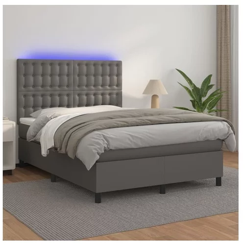 vidaXL Box spring postelja z vzmetnico LED siva 140x190cm um