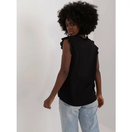 Fashion Hunters Black women's blouse with decorative ruffle SUBLEVEL