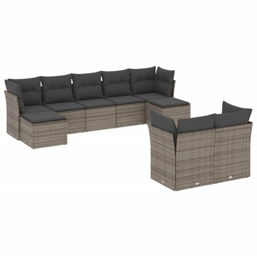  9-dijelni set vrtnih sofa od poliratana s jastucima sivi Slike