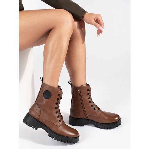 Sergio Leone Brown lace-up leather platform ankle boots for women by Slike