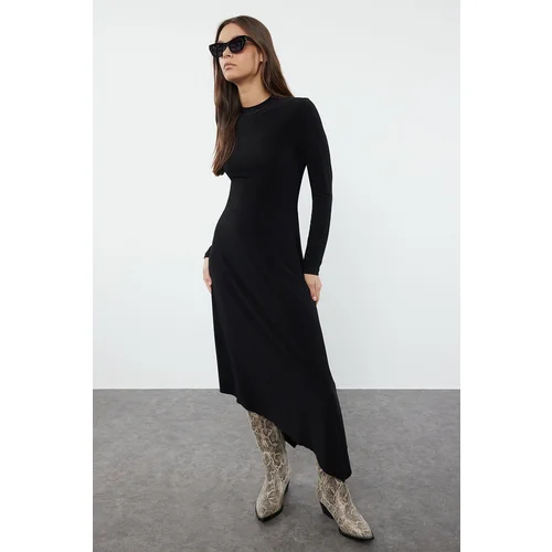 Trendyol Black Plain Skater/Asymmetrical Flexible Knitted Dress