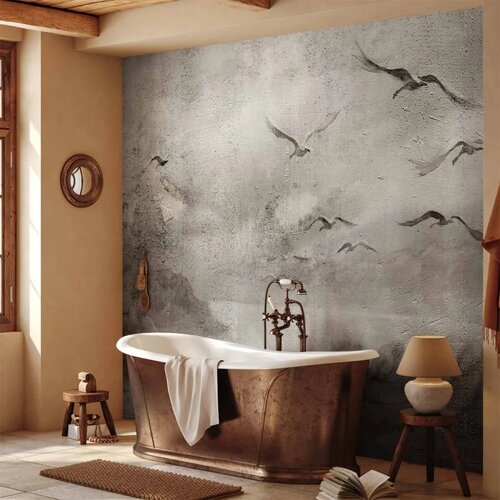  Foto tapeta - Swan flight - abstract landscape of birds over a lake with texture 300x210 Vodootporna Slike