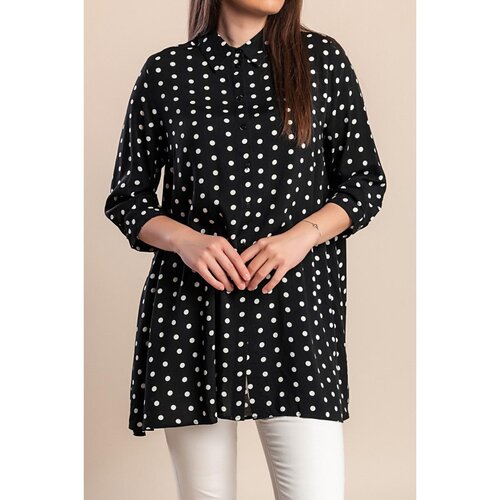Fenzy Duga Bluza Plus Veličine S Printom Točkica, Crna Slike