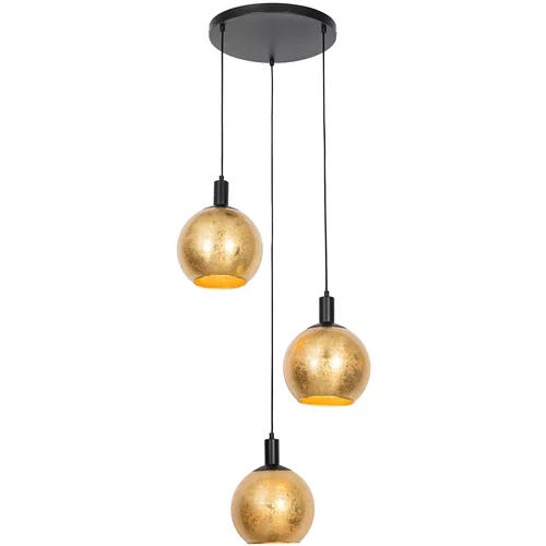 QAZQA Dizajnerska viseča svetilka črna z zlatim steklom 3-light - Bert
