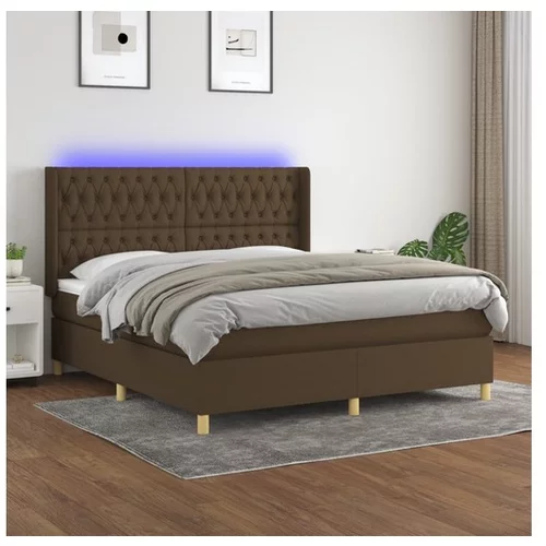 vidaXL Box spring postelja z vzmetnico LED temno rjava 180x2