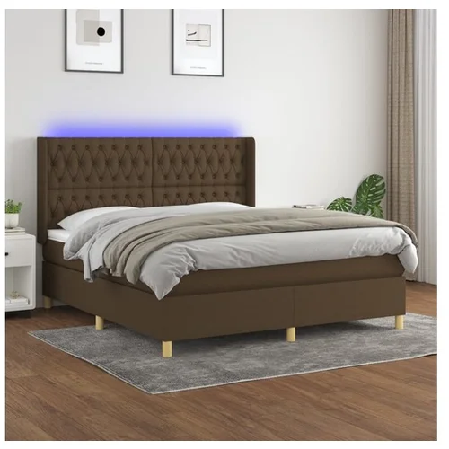 vidaXL Krevet box spring s madracem LED tamnosmeđi 180x200 cm tkanina