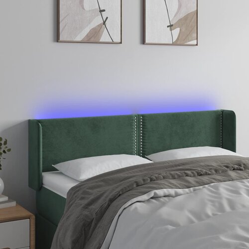 vidaXL LED posteljno vzglavje temno zeleno 147x16x78/88 cm žamet Cene