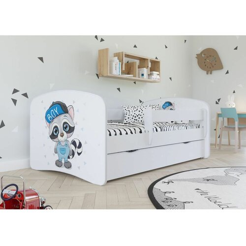 Drveni dečiji krevet rakun sa fiokom - beli - 180x80 cm Slike