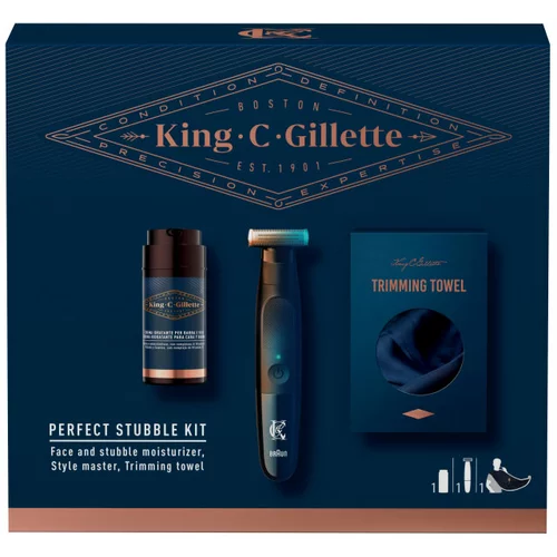Gillette king c. poklon paket bežični trimer, losion 100 ml + ručnik
