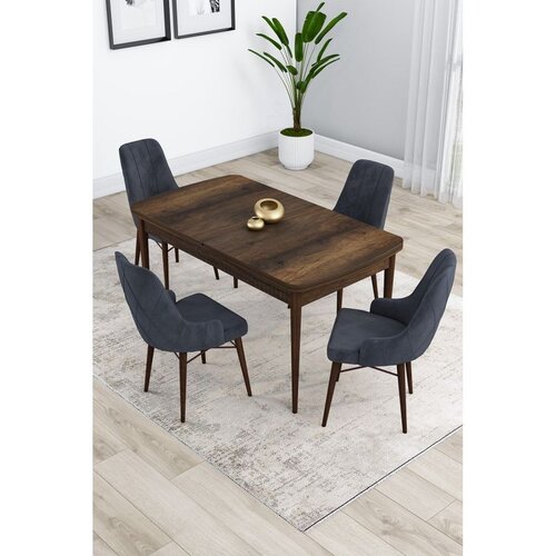 Hanah home trpezarijski set Kar, sto na razvlačenje i 4 stolice, ploča u dekoru drveta Baroque, antracit tkanina Babyface Cene
