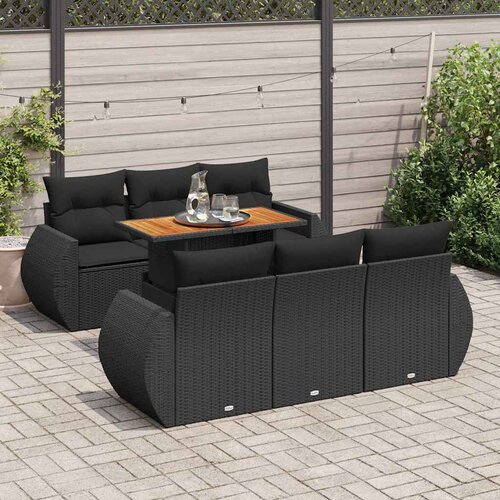  7-dijelni set vrtnih sofa od poliratana s jastucima crni Slike