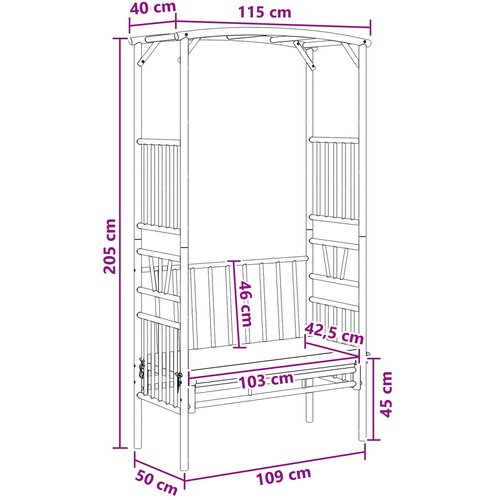  Vrtni luk s klupom Tamnosiva 115 x 50 x 205 cm Bambus Slike