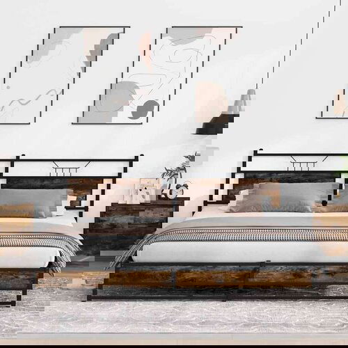 Metalni okvir kreveta bez madraca boja hrasta 193x203 cm Slike
