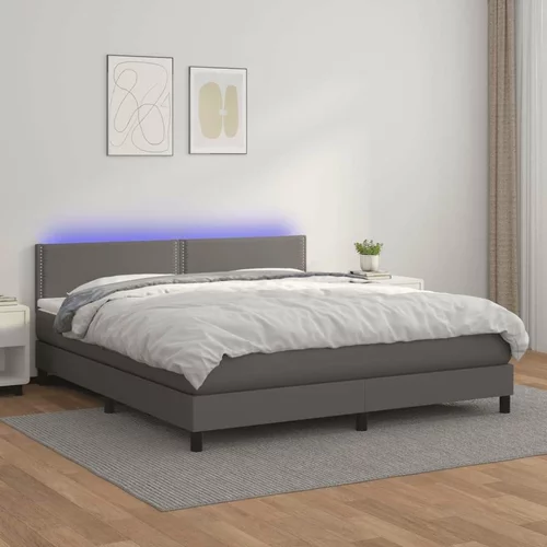  Box spring postelja z vzmetnico LED siva 160x200cm umetno usnje, (20901259)