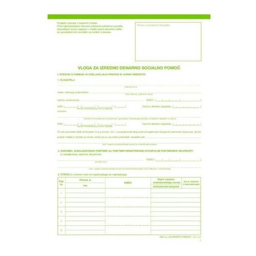 Alea obrazec 8,43 vloga za izredno denarno socialno pomoč Slike