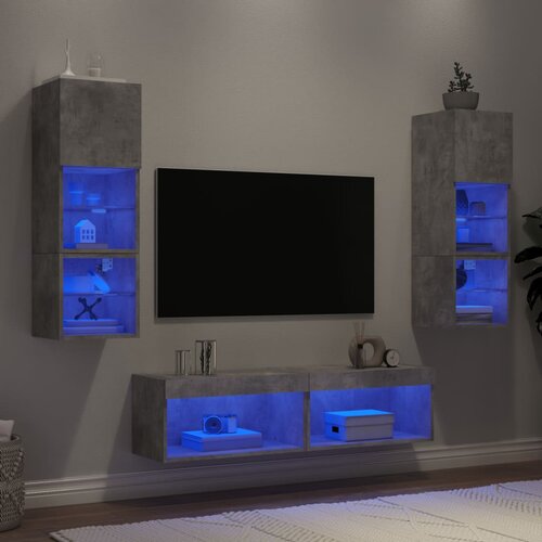 vidaXL 6-dijelni zidni TV elementi s LED svjetlima boja betona drveni Cijene