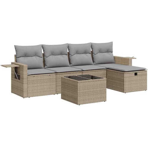 VidaXL 6-dijelni set vrtnih sofa s jastucima bež od poliratana Slike