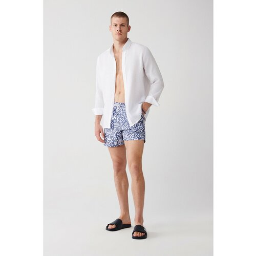 Avva Men's Gray Quick Dry Geometric Print Standard Size Special Box Swimsuit Sea Shorts Cene